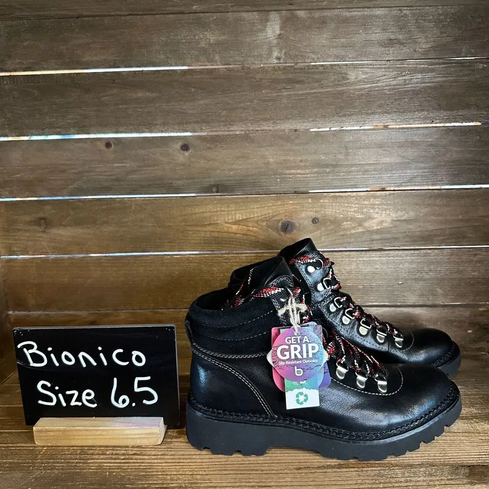 New Womens Bionica Dezi‎ Black Leather Waterproof Ankle Boots Booties Size 6.5 M